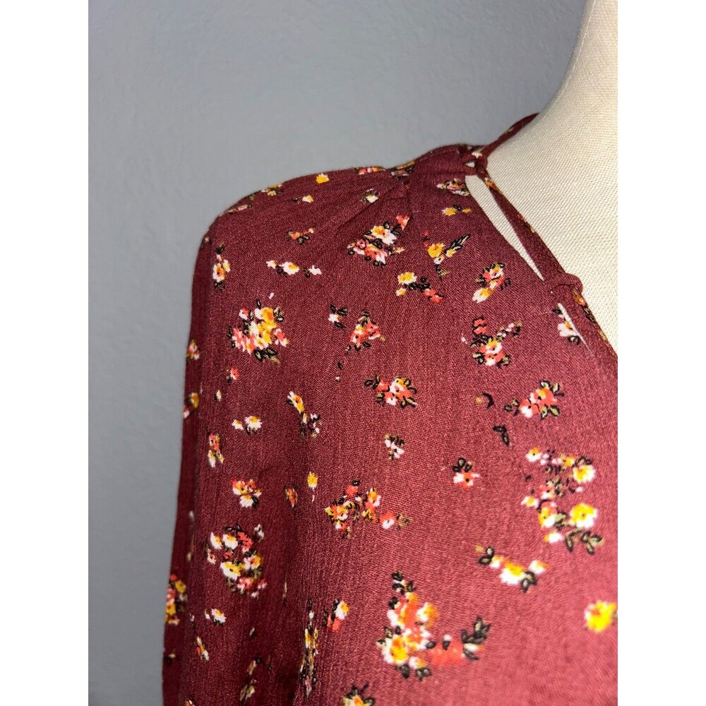 Natural Life Women’s Long Sleeve Midi Dress size M Ditsy Floral Lace-Up Neckline - Picture 4 of 8